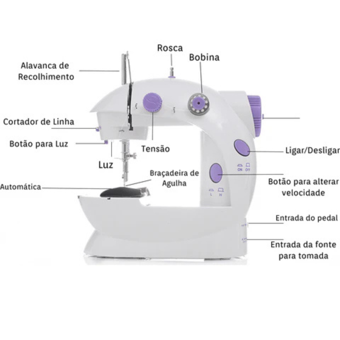 Mini Máquina de Costura Elétrica Portátil SM-202A Bivolt - Branco