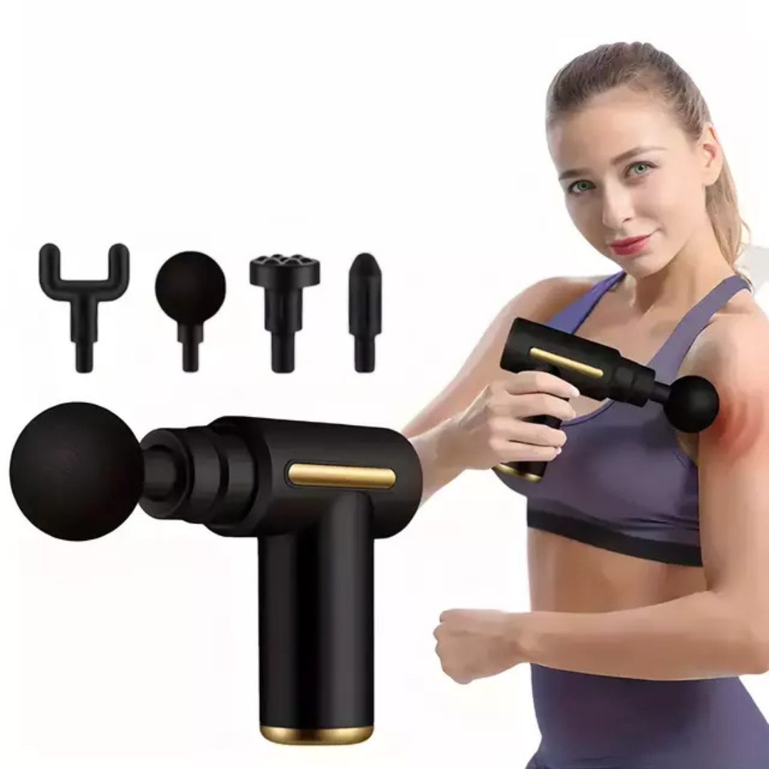 Mini Pistola de Massagem Elétrica com Acessórios e 6 Modos de Velocidade (Cores Sortidas)