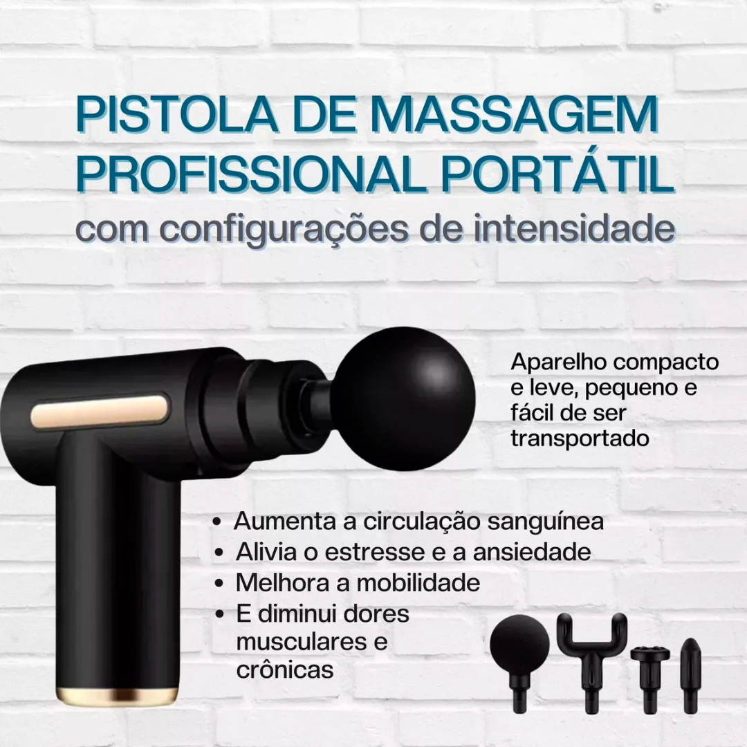 Mini Pistola de Massagem Elétrica com Acessórios e 6 Modos de Velocidade (Cores Sortidas)