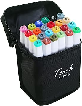 Conjunto de Caneta Colorida Ponta Dupla 24Pçs com Estojo (Versão Pretas ou Brancas)