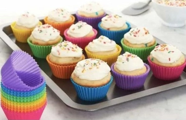 Conjunto de 12 Formas Silicone Mini Cupcake Bolo Muffin pão de queijo Assadeira Airfryer Forno Forninho - BM-F956
