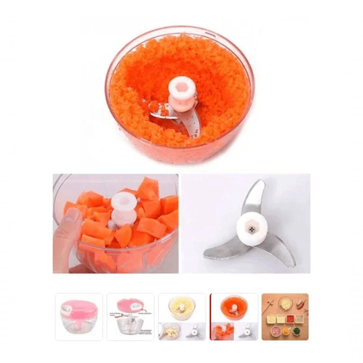 500ML - Mini Triturador Processador Manual 3 Lâminas - (Cores Sortidas)