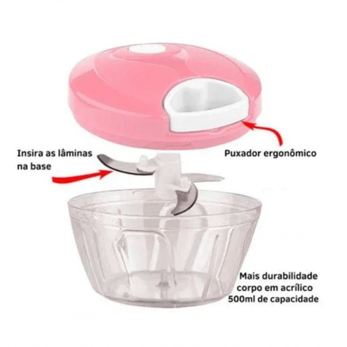 500ML - Mini Triturador Processador Manual 3 Lâminas - (Cores Sortidas)