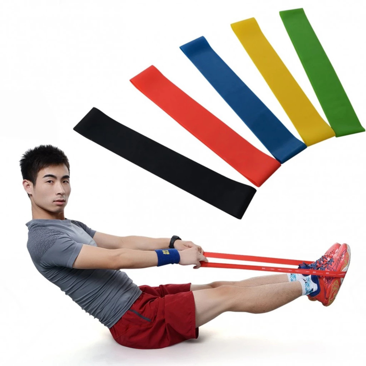 Conjunto 5 Faixas Elásticas Mini Band – Treino em Casa, Funcional e Fisioterapia