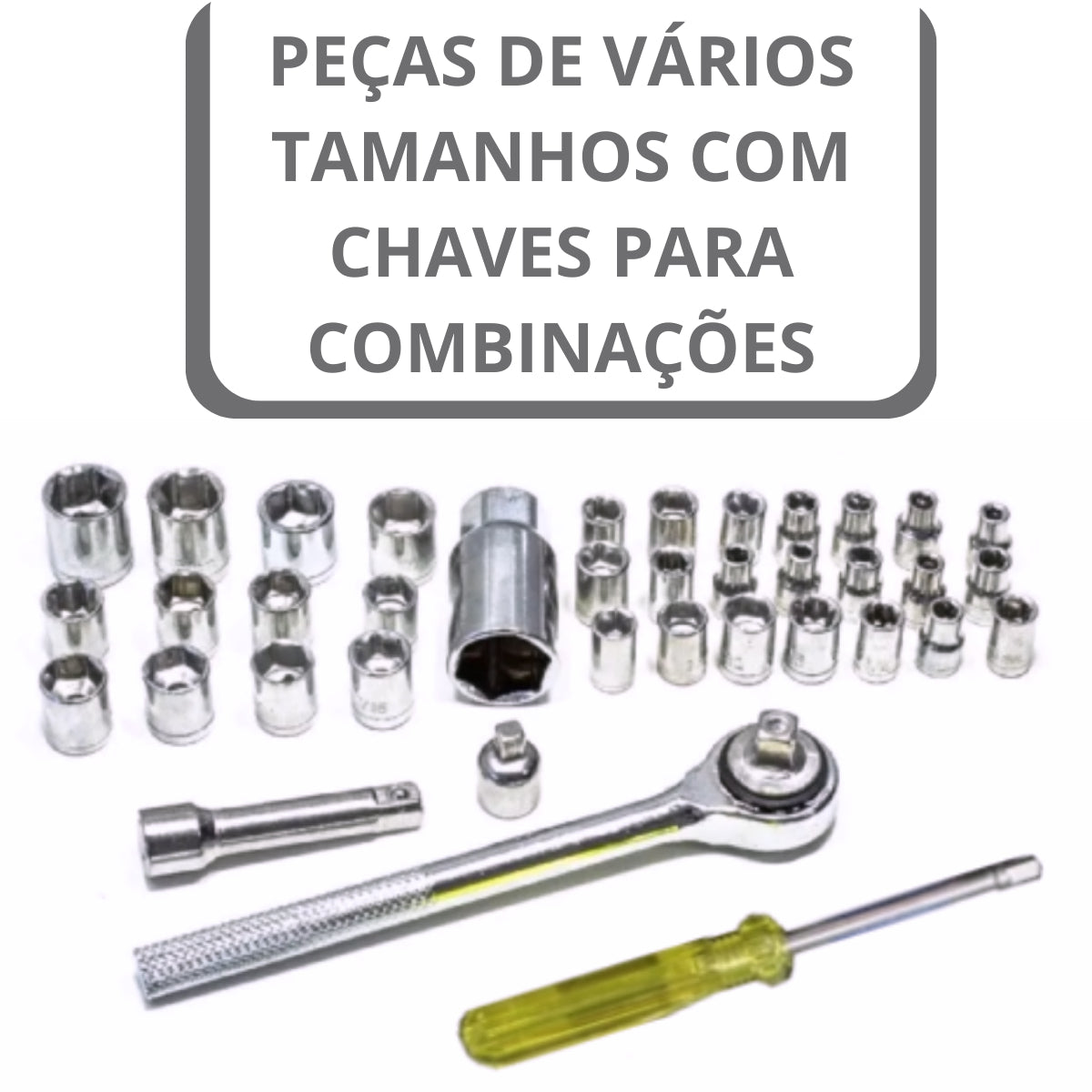 CINZA - Jogo De Ferramentas 40 Peças Soquetes c/ Maleta uso Automotível e Doméstico