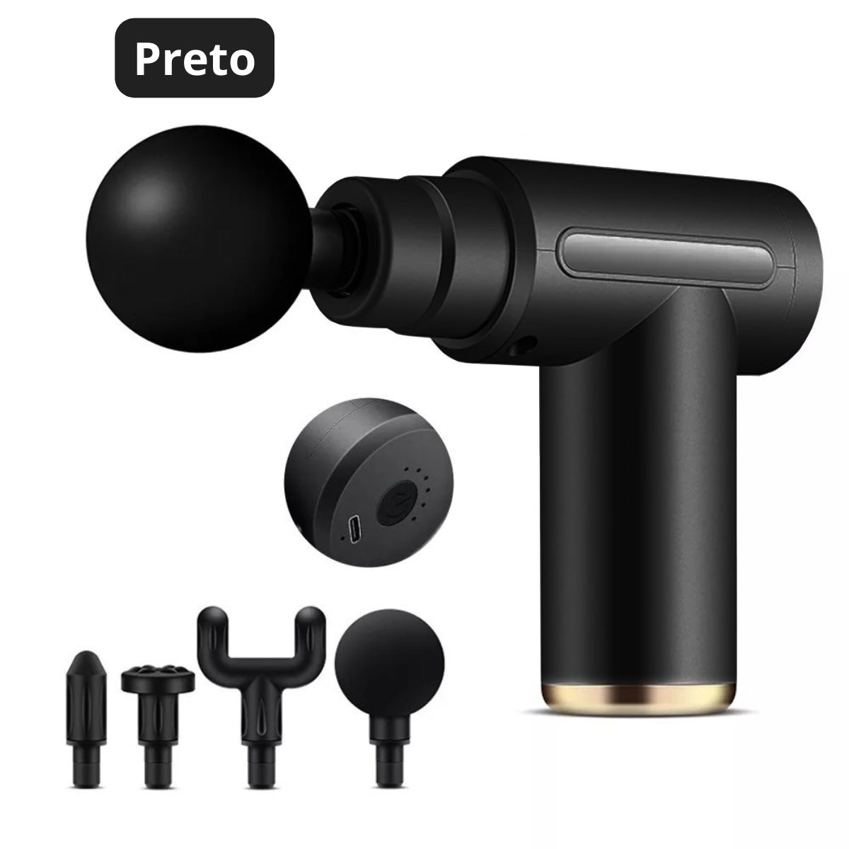 Mini Pistola de Massagem Elétrica com Acessórios e 6 Modos de Velocidade (Cores Sortidas)