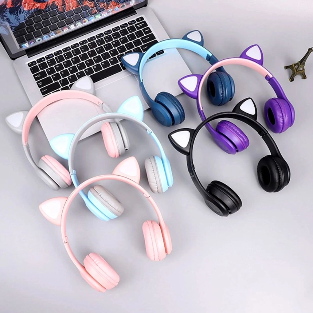 (Cores Sortidas) - FONE GATINHO - Fone de Ouvido Sem Fio com Microfone e Design de Orelhas de Gatinho LED