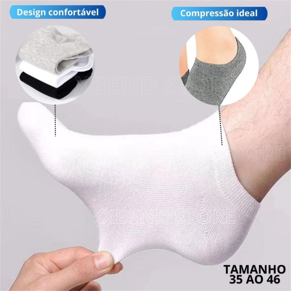 3 PARES MEIAS SOQUETES - Conjunto de 6 Meias Curtas de Algodão - (Cores Sortidas)
