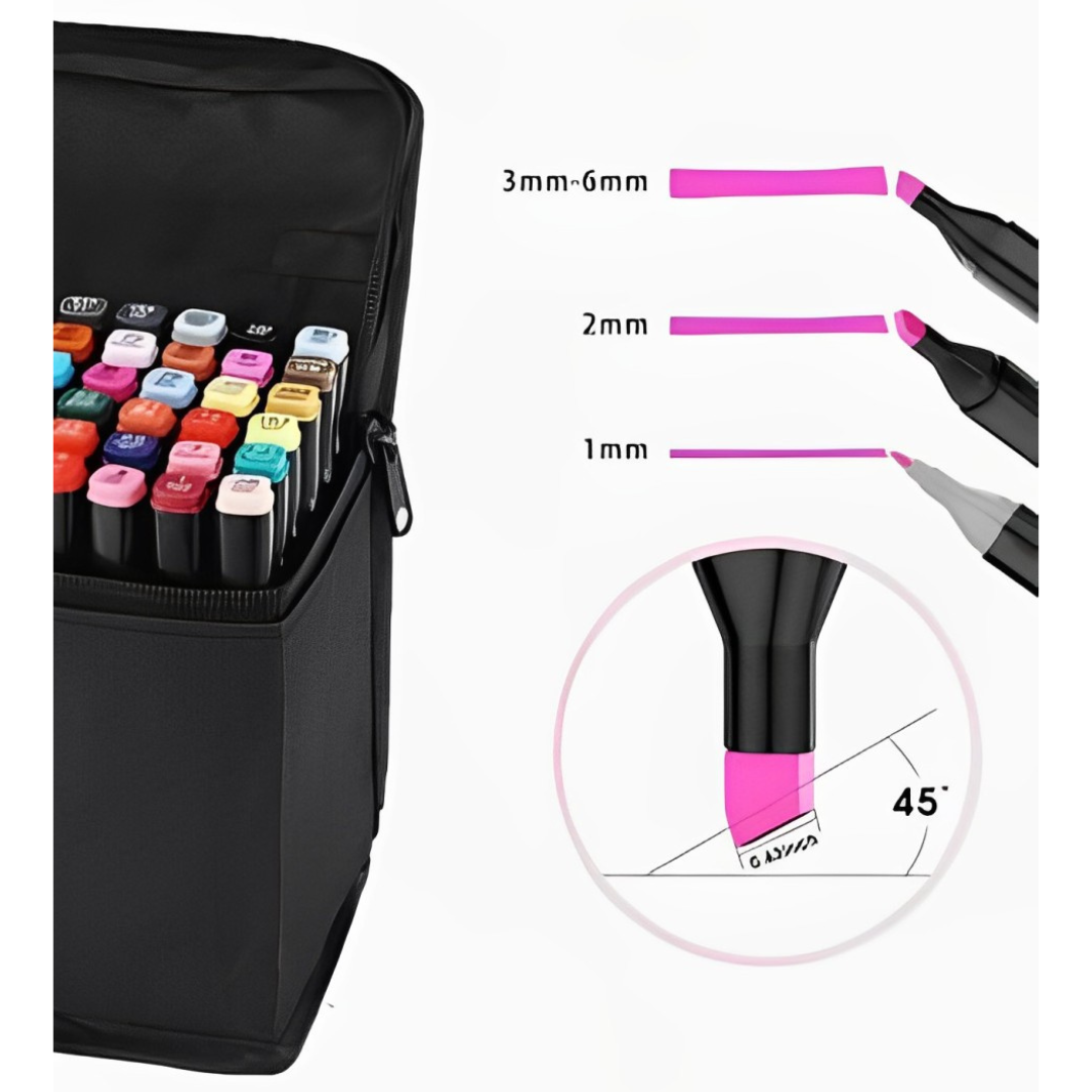 Conjunto de Caneta Colorida Ponta Dupla 24Pçs com Estojo (Versão Pretas ou Brancas)