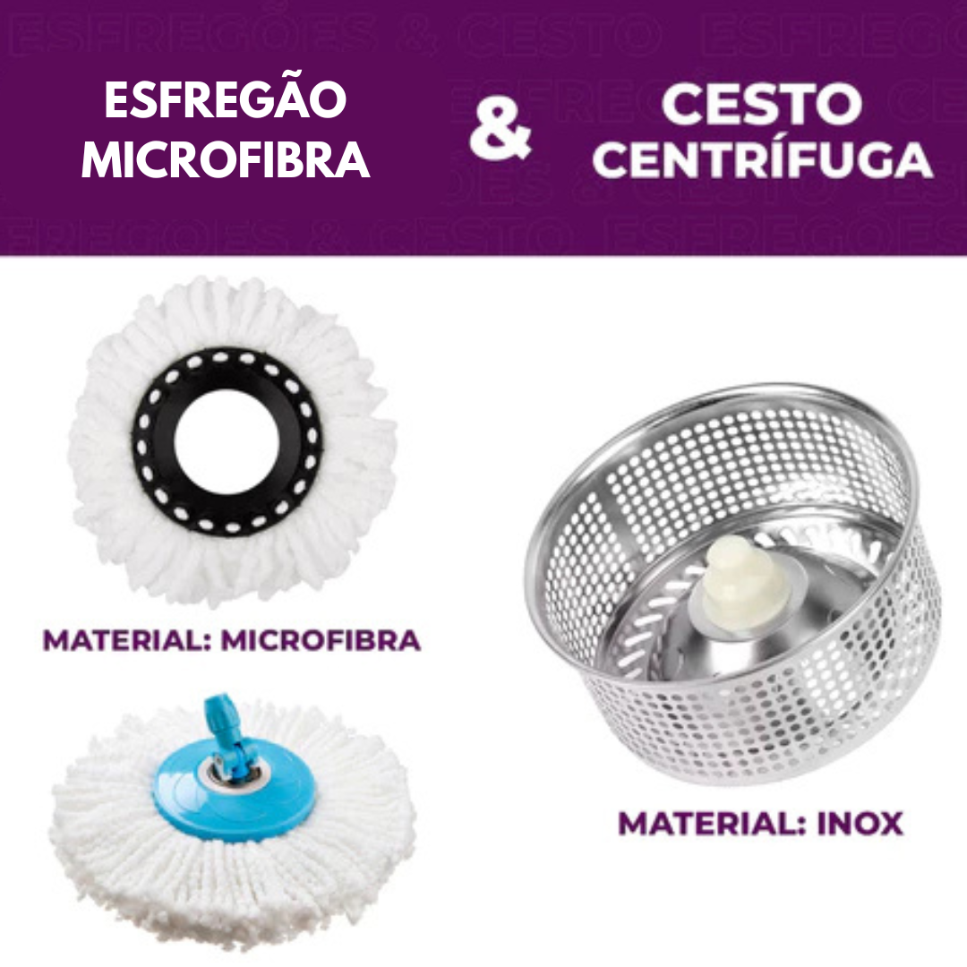4 LITROS MOP GIRATÓRIO Limpeza Fácil Cesto Inox Clean Tech - Azul