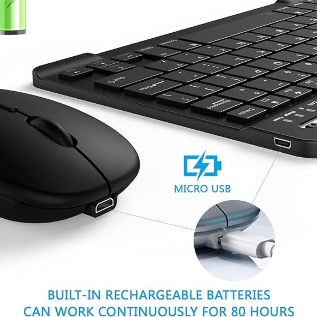 PRETO - Conjunto de Teclado + Mouse Sem Fio Bluetooth Para Notebook e Tablet