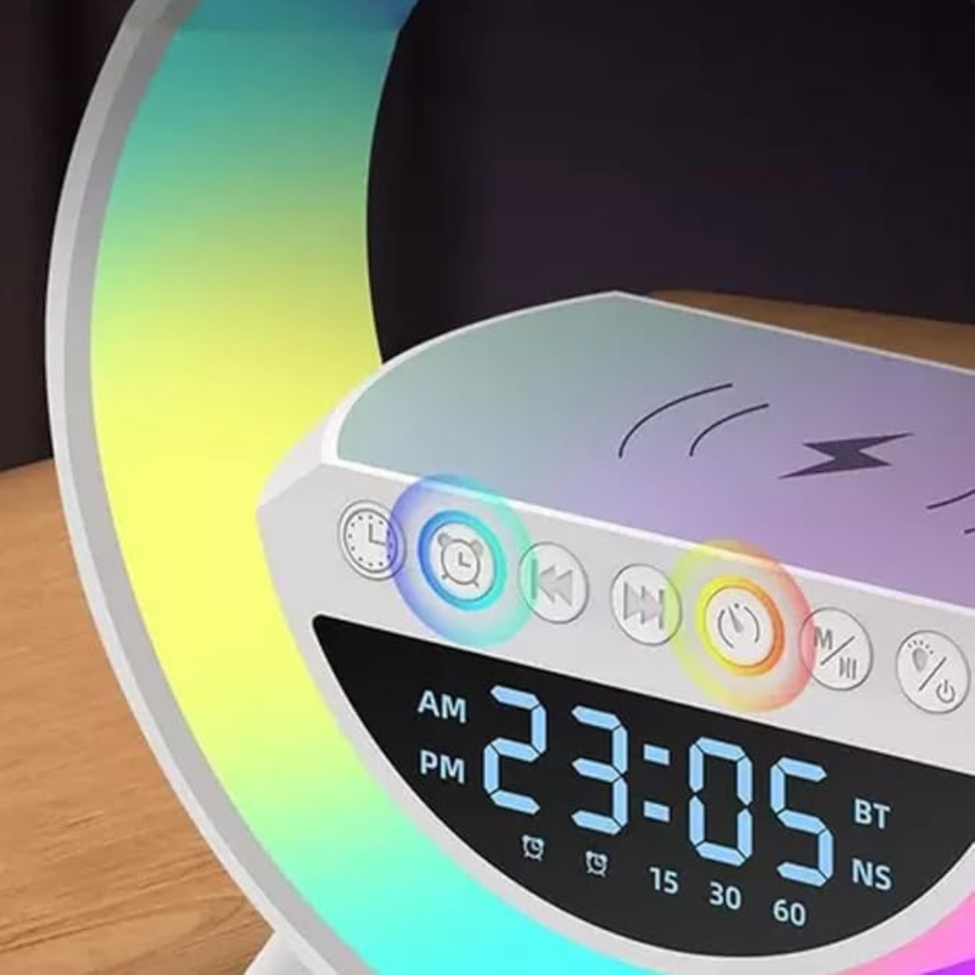G Speaker Luminária com Relógio e Carregador Indução BM-F946