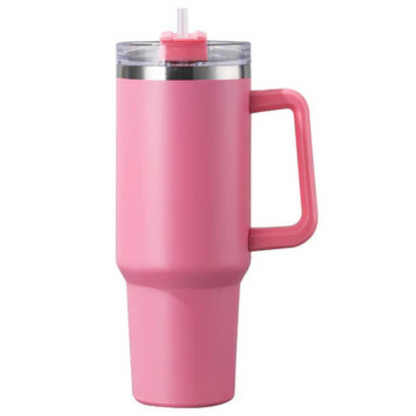 Normal - Copo Caneca (1200 ml) Inox com Alça e Canudo - Rosa