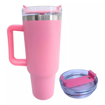 Normal - Copo Caneca (1200 ml) Inox com Alça e Canudo - Rosa