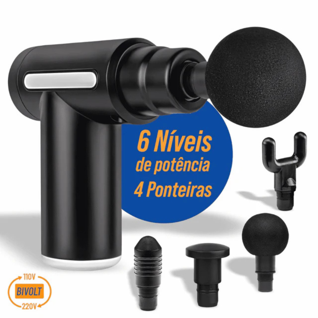 Mini Pistola de Massagem Elétrica com Acessórios e 6 Modos de Velocidade (Cores Sortidas)