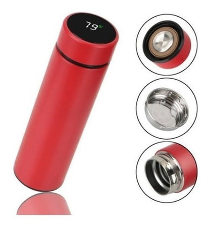 VERMELHO - Normal - Garrafa Térmica com LED e Termômetro (500ml)