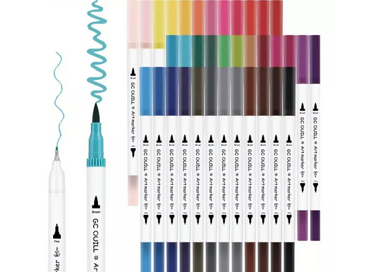 (Transparente) Conjunto de Caneta Colorir Desenhos Ponta Dupla 2 Traços 80 Unidades - Com maletinha