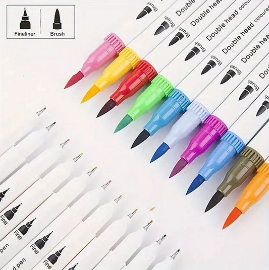 (Transparente) Conjunto de Caneta Colorir Desenhos Ponta Dupla 2 Traços 80 Unidades - Com maletinha