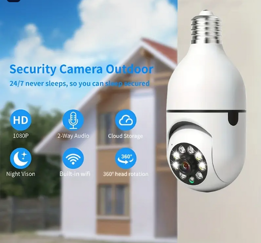 1 UNIDADE - Câmera Lâmpada de Segurança Vigilância IP Wi-Fi 360° Visão Noturna FullHD