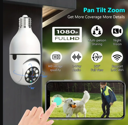 1 UNIDADE - Câmera Lâmpada de Segurança Vigilância IP Wi-Fi 360° Visão Noturna FullHD