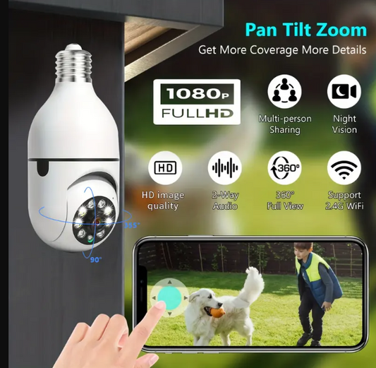 1 UNIDADE - Câmera Lâmpada de Segurança Vigilância IP Wi-Fi 360° Visão Noturna FullHD