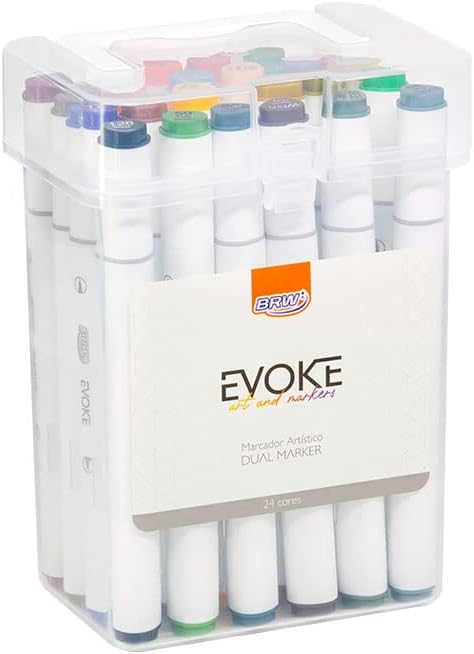 Conjunto de Caneta Colorida Ponta Dupla 24Pçs com Estojo (Versão Pretas ou Brancas)
