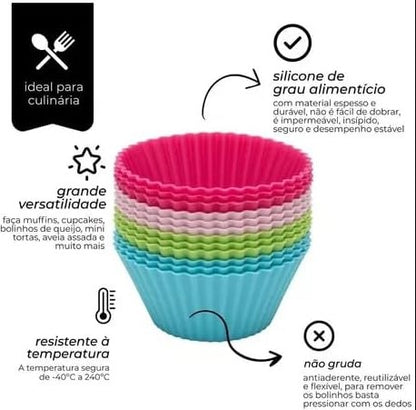 Conjunto de 12 Formas Silicone Mini Cupcake Bolo Muffin pão de queijo Assadeira Airfryer Forno Forninho - BM-F956