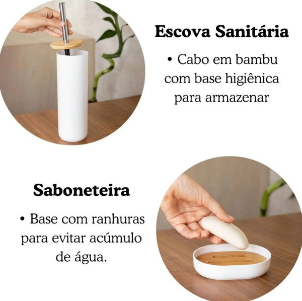 BRANCO - Conjunto de Acessório para Banheiro  - Bambu 6 Peças BM-F1080A