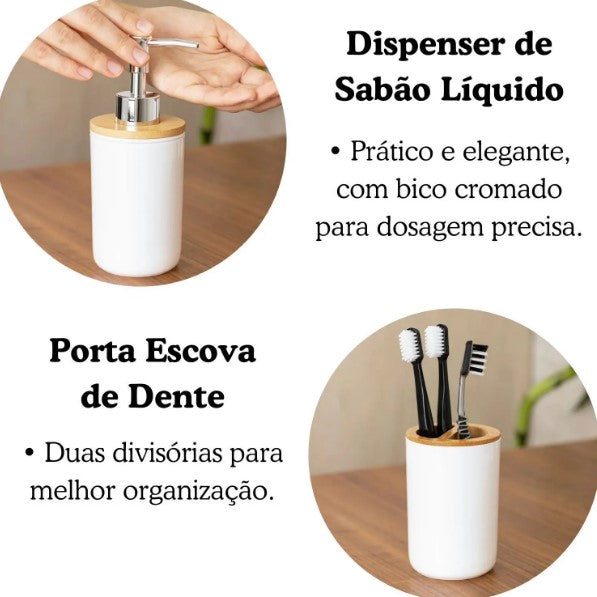 BRANCO - Conjunto de Acessório para Banheiro  - Bambu 6 Peças BM-F1080A