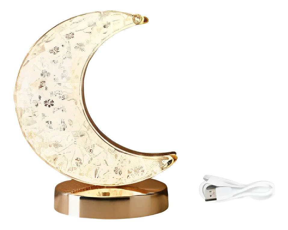 LUA - Luminária Abajur Cristal Led Touch Recarregável USB Bivolt