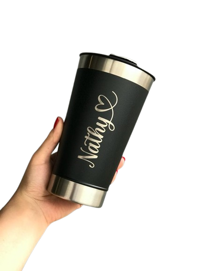 Personalizado - Copo Térmico Inox com TAMPA e ABRIDOR (473 ml) - Preto