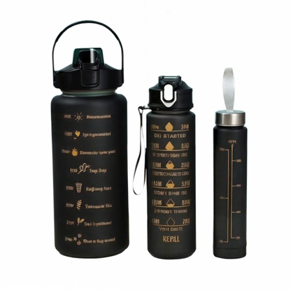 Conjunto de 3 Garrafas Squeeze de Água Frases Motivacionais - Galão 2000ml, 900ml e 300ml - (Cores Sortidas)