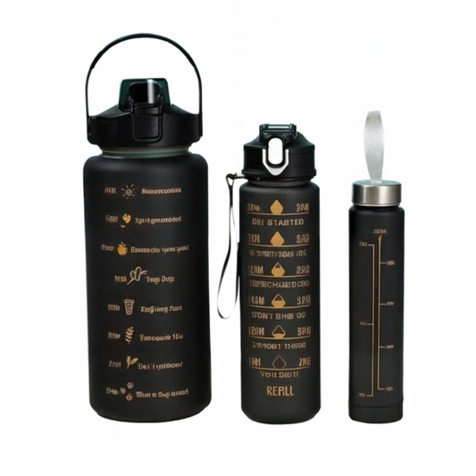 Conjunto de 3 Garrafas Squeeze de Água Frases Motivacionais - Galão 2000ml, 900ml e 300ml - (Cores Sortidas)