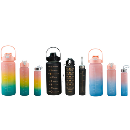 Conjunto de 3 Garrafas Squeeze de Água Frases Motivacionais - Galão 2000ml, 900ml e 300ml - (Cores Sortidas)
