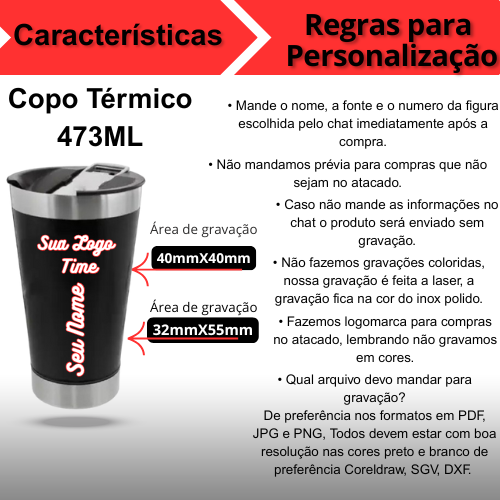 Personalizado - Copo Térmico Inox com TAMPA e ABRIDOR (473 ml) - Branco