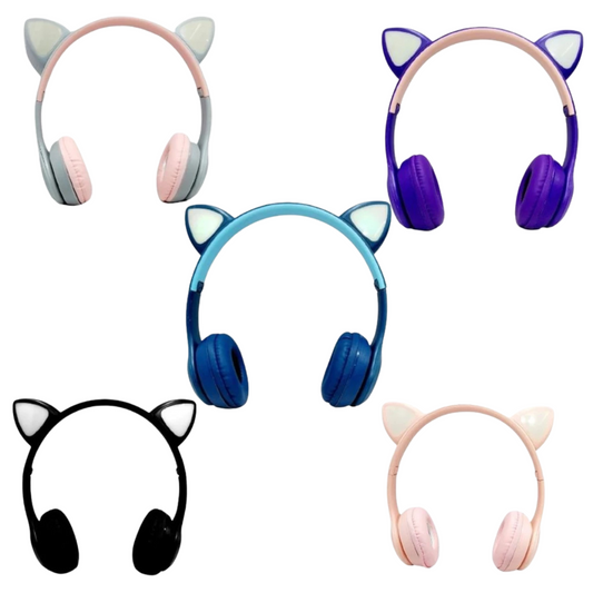 (Cores Sortidas) - FONE GATINHO - Fone de Ouvido Sem Fio com Microfone e Design de Orelhas de Gatinho LED