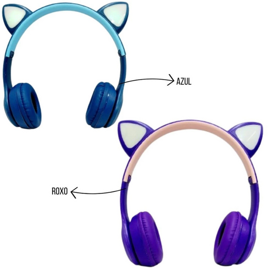 (Cores Sortidas) - FONE GATINHO - Fone de Ouvido Sem Fio com Microfone e Design de Orelhas de Gatinho LED