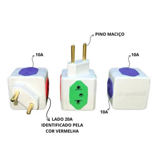 Adaptador de Tomada em Cubo 2 Pinos 10A 20A