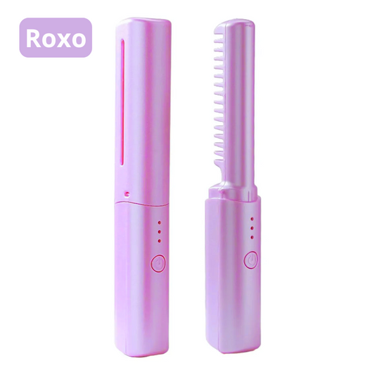 Rosa ou Roxo - Mini Pente Alisador Capilar Elétrico Portátil Bivolt