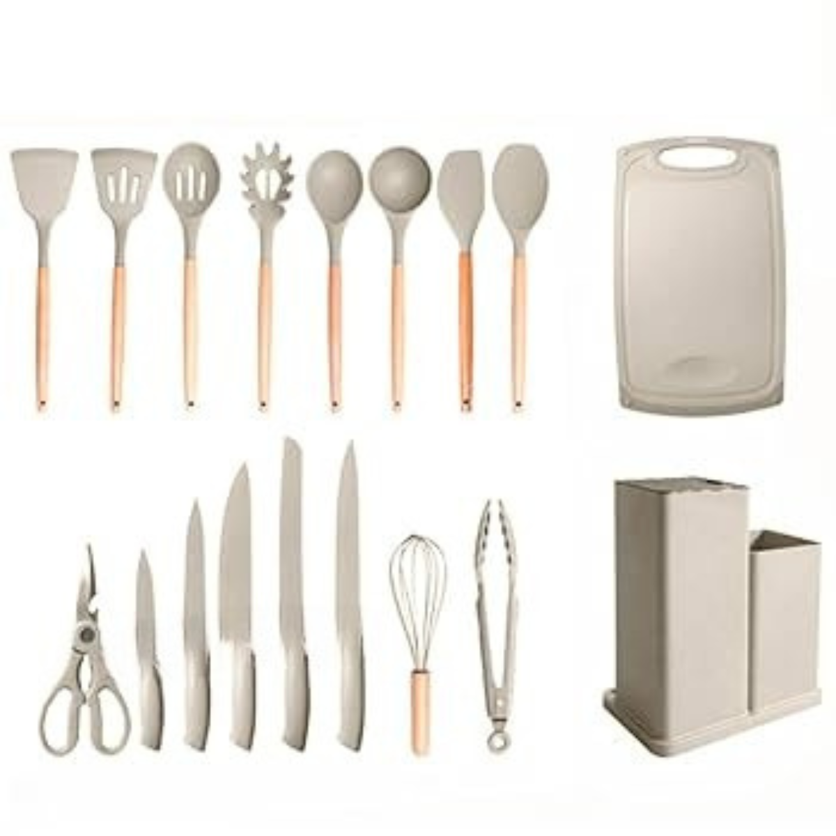 BEGE - 19 peças - Conjunto de Utensílios de Cozinha Completo
