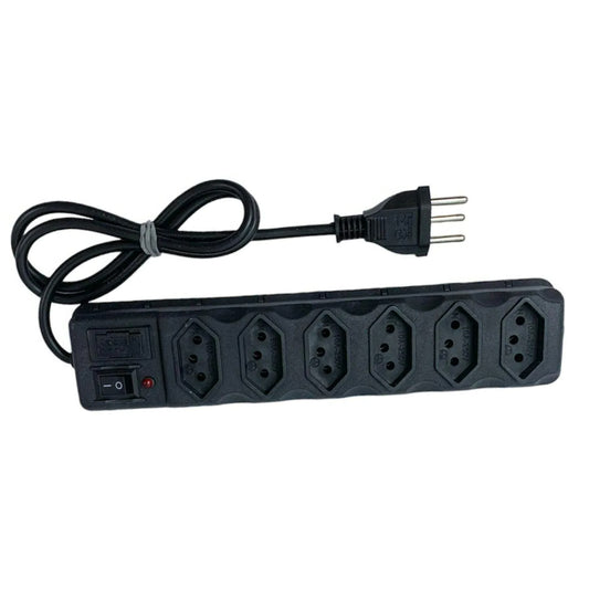 5 TOMADAS - Filtro de Linha PVC Preto com Botão Power 85cm Bivolt