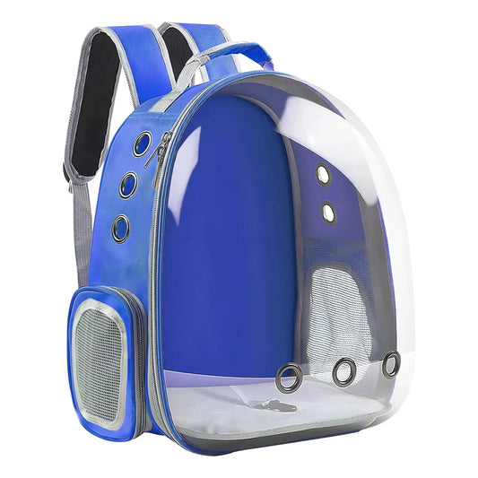 AZUL - Mochila Pet Transporte para Cães e Gatos Visão Ampla com Entrada de Ar