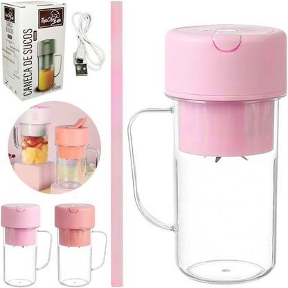 Rosa - Copo Caneca Liquidificador em Acrilico Mini Juicer 420ml
