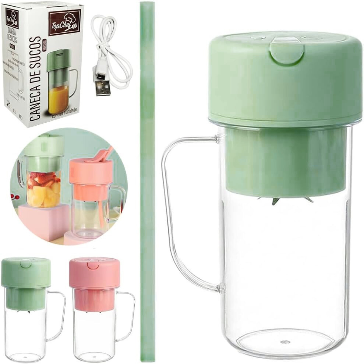 Verde - Copo Caneca Liquidificador em Acrilico Mini Juicer 420ml