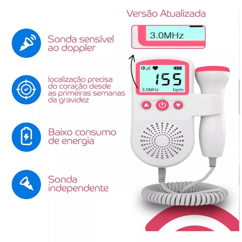 Doppler Monitor Portátil de Batimento Cardíaco - (Cores Sortidas)