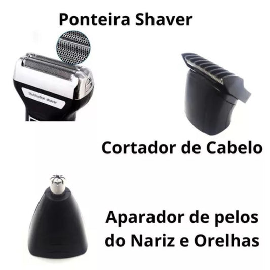 Aparador de Barba e Pêlos 3 em 1 Recarregável Bivolt (KM6558)