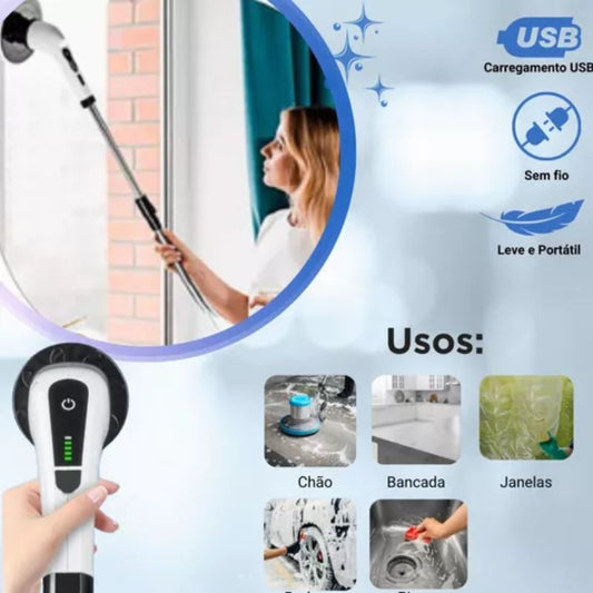 (9 em 1) Escova de Limpeza Elétrica Rotativa Esfregão Multiuso Cabo Extensível Bivolt