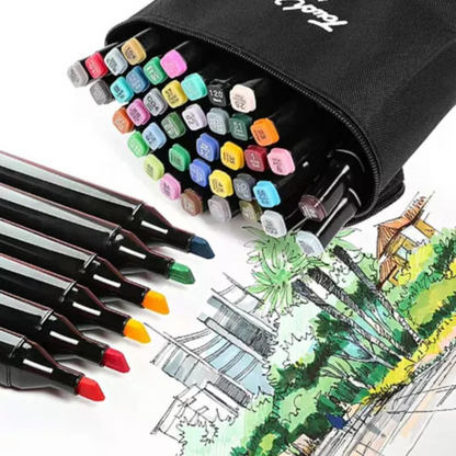 Conjunto de Caneta Colorida Ponta Dupla 24Pçs com Estojo (Versão Pretas ou Brancas)