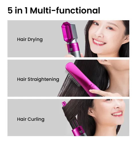 ROSA CLARO/PRATA  - Escova Secador de Cabelo 5 em 1 Multifuncional 110v