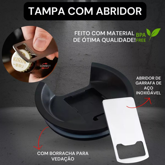 Normal - Copo Térmico Inox com TAMPA e ABRIDOR (473 ml) - Ciano